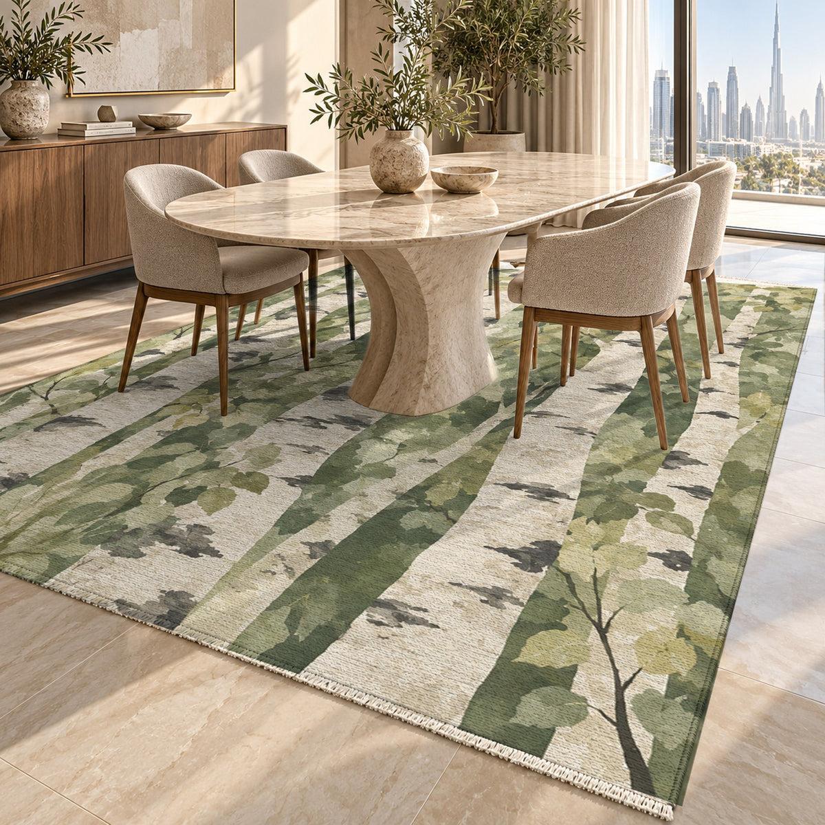 Birch Grove Sage Floral Washable Rug — dubai dining