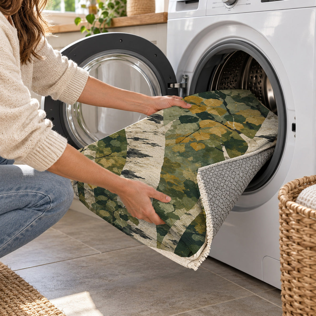 Birch Grove Floral Washable Rug — washing machine