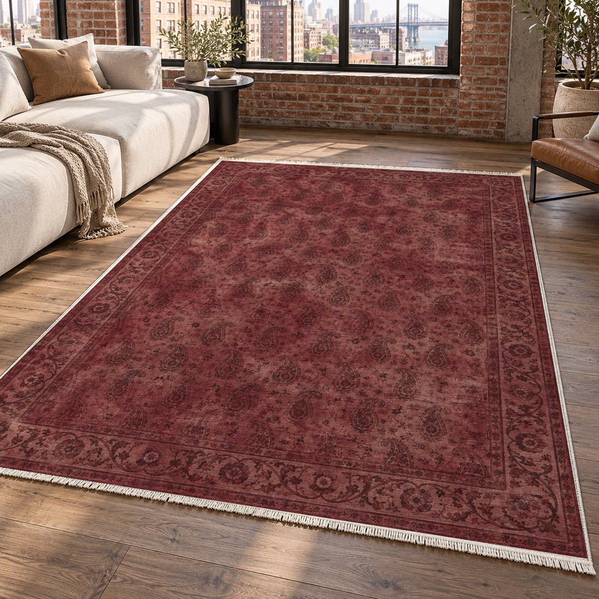 Boteh Wash Burgundy Red Vintage Washable Rug — new york living
