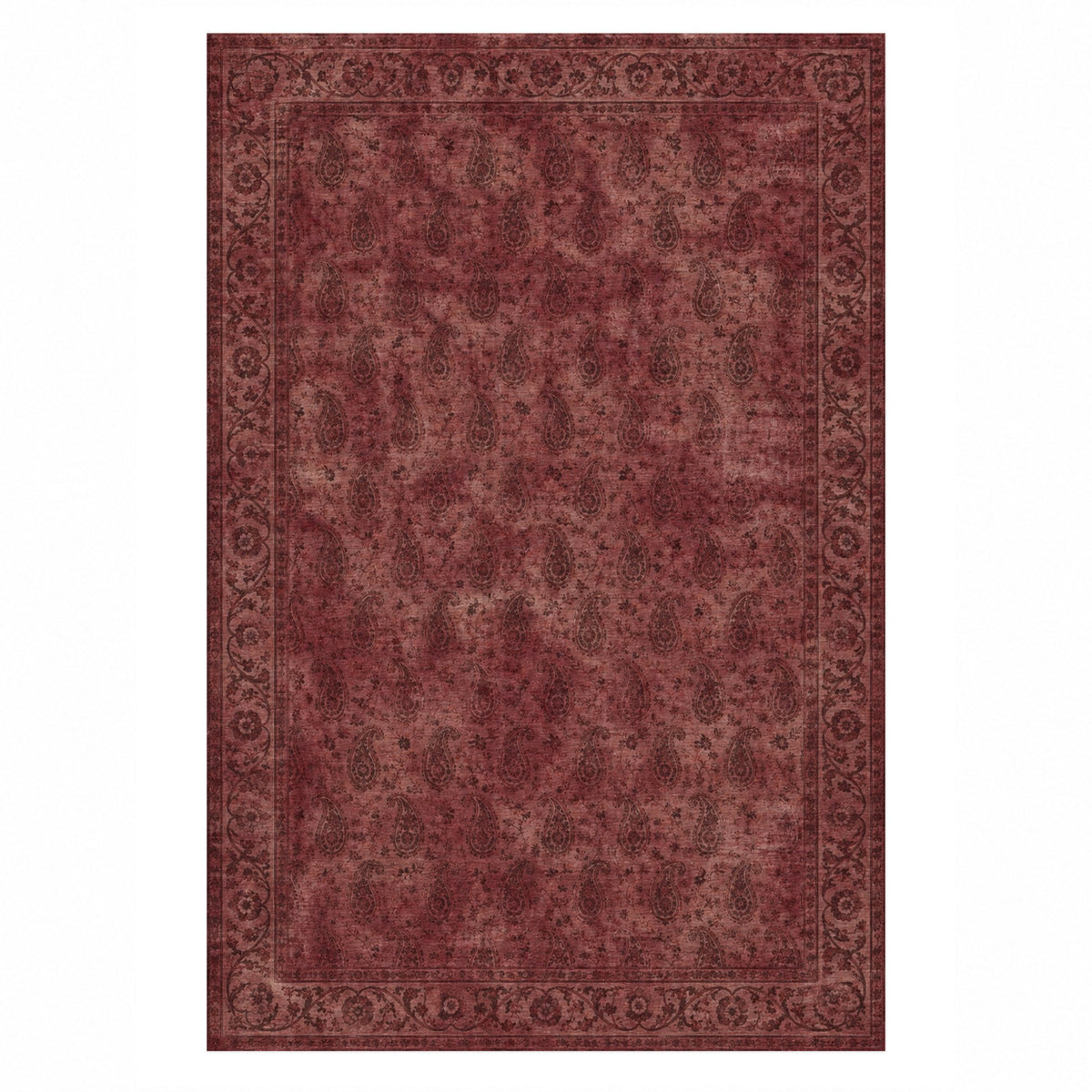 Boteh Wash Burgundy Red Vintage Washable Rug — top view