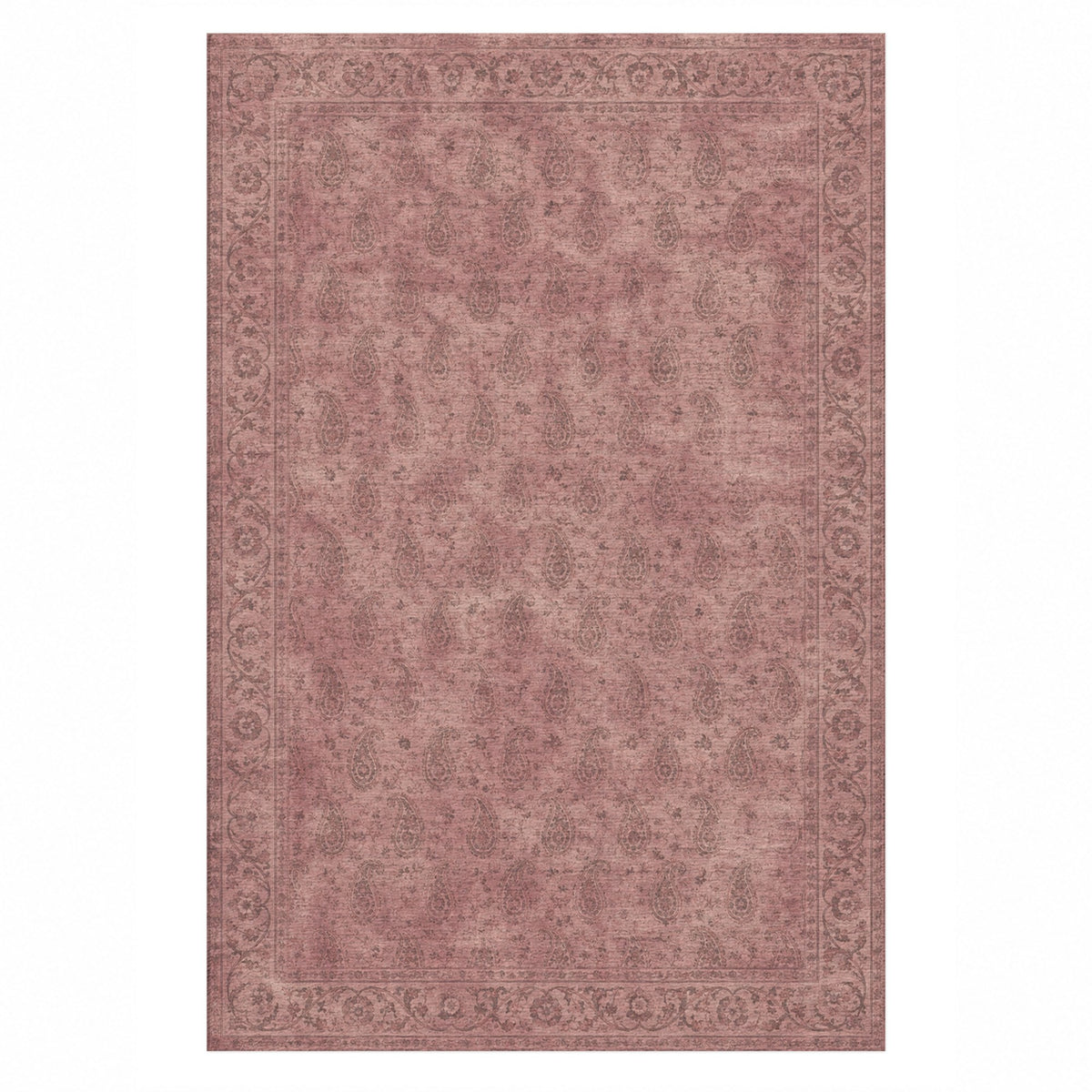 Boteh Wash Rose Pink Vintage Washable Rug — top view