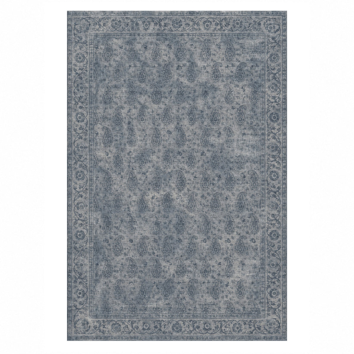 Boteh Wash Slate Blue Vintage Washable Rug — top view