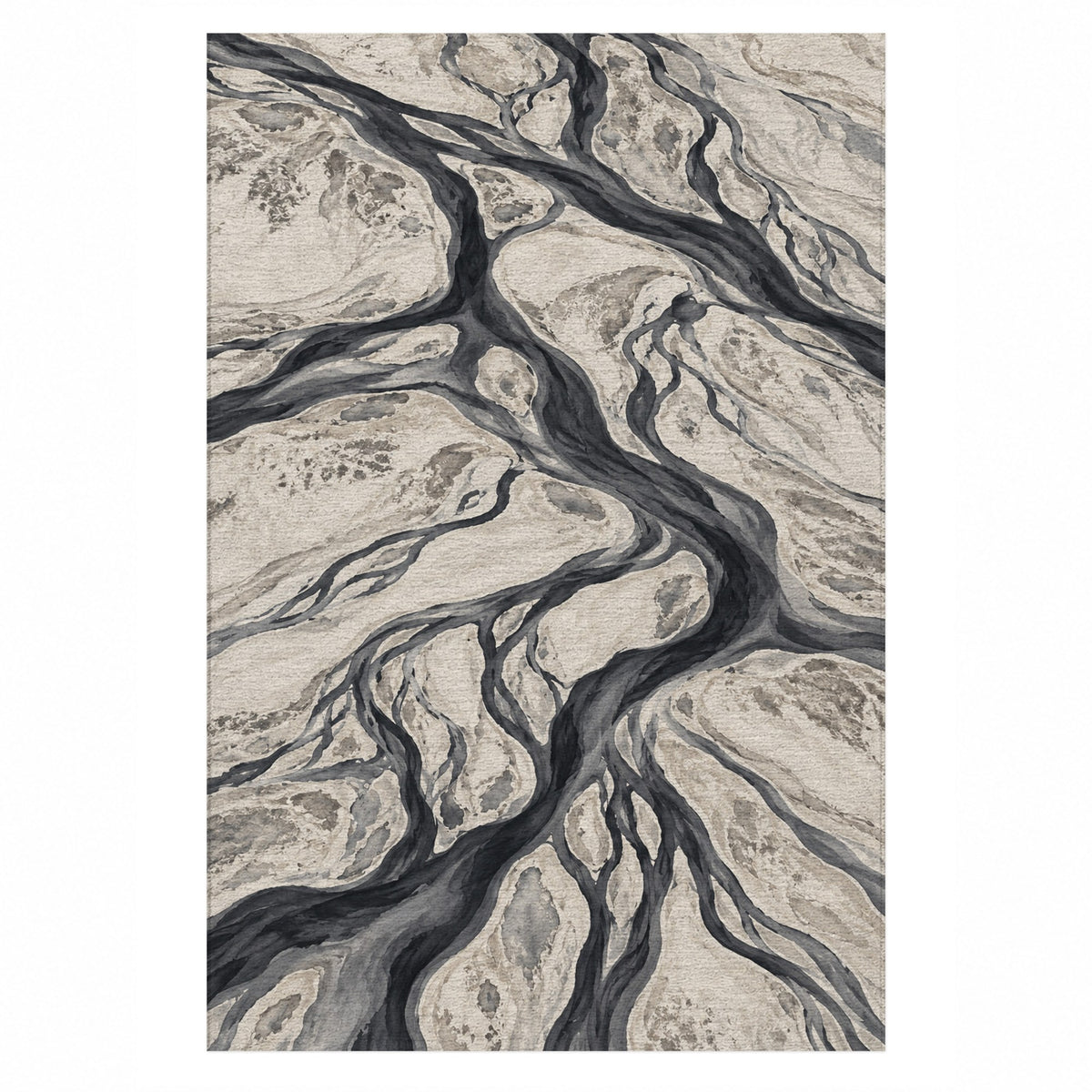 Braided Channels Charcoal Abstract Washable Rug — top view