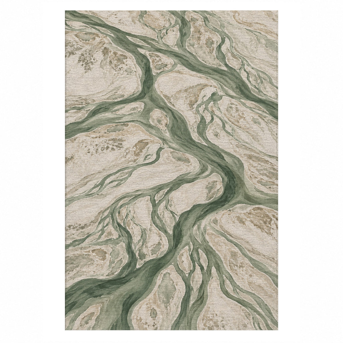 Braided Channels Sage Abstract Washable Rug — top view