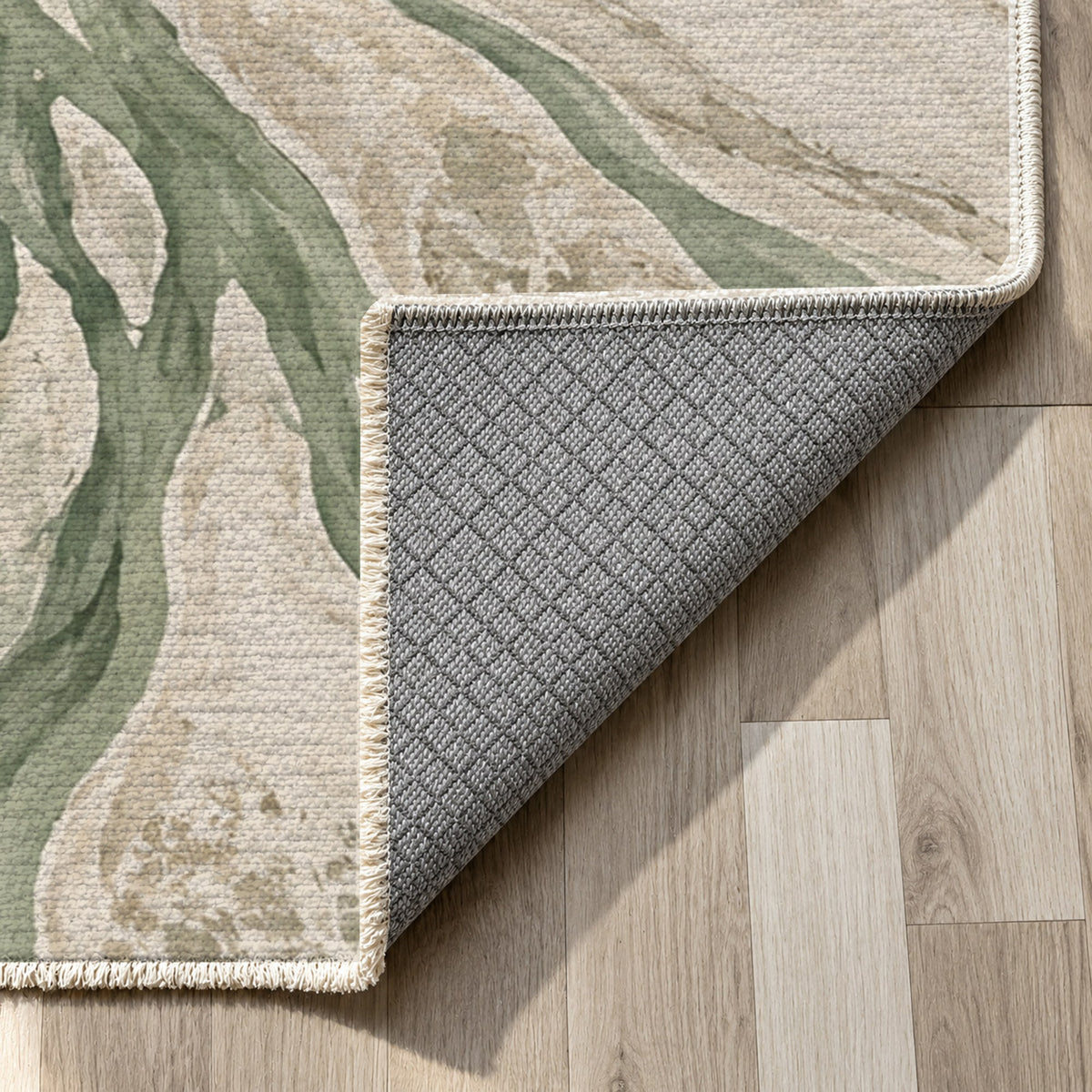 Braided Channels Sage Abstract Washable Rug — backing close up