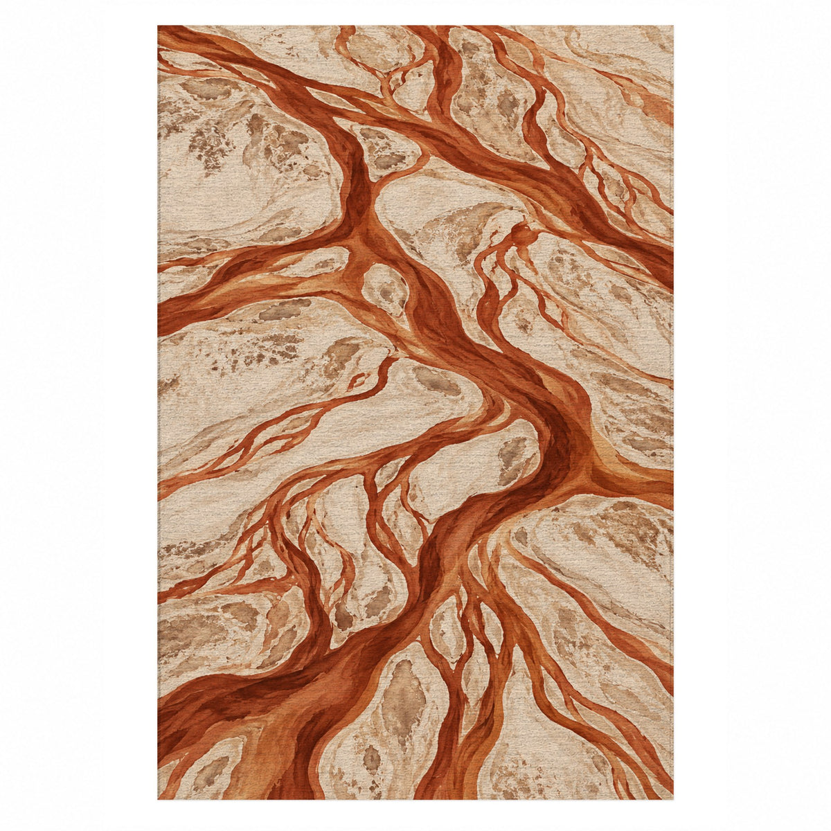 Braided Channels Terracotta Abstract Washable Rug — top view