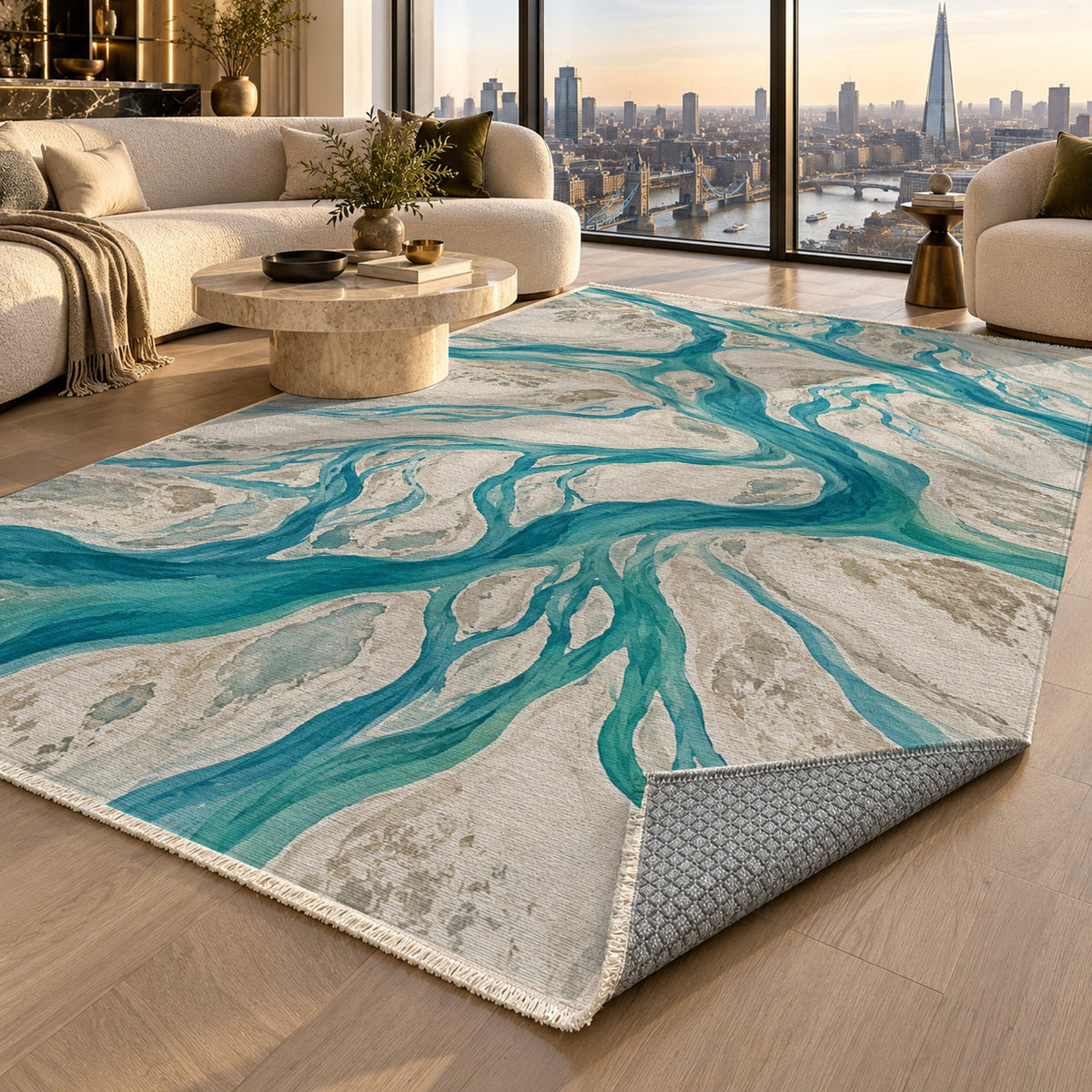 Braided Channels Abstract Washable Rug — london luxury living
