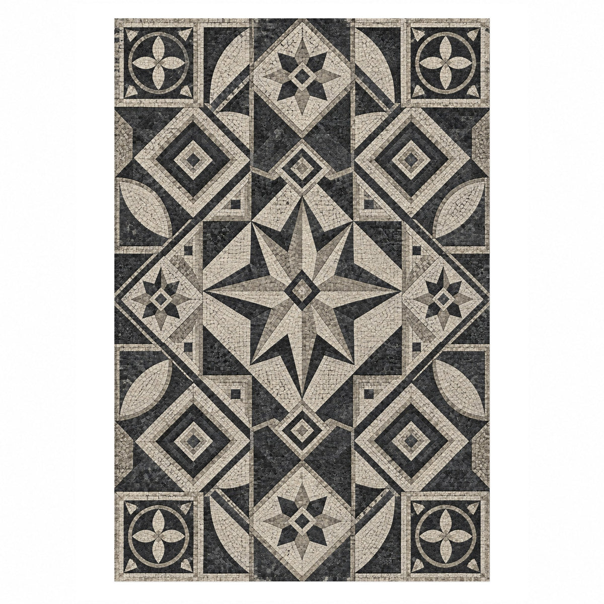 Byzantine Geometry Charcoal Geometric Washable Rug — top view