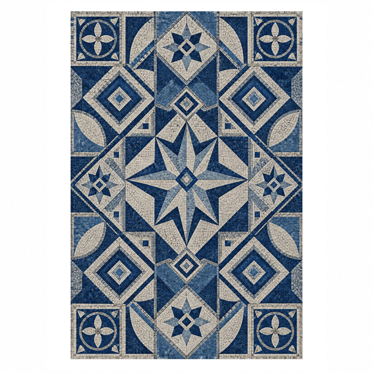 Byzantine Geometry Indigo Geometric Washable Rug — top view