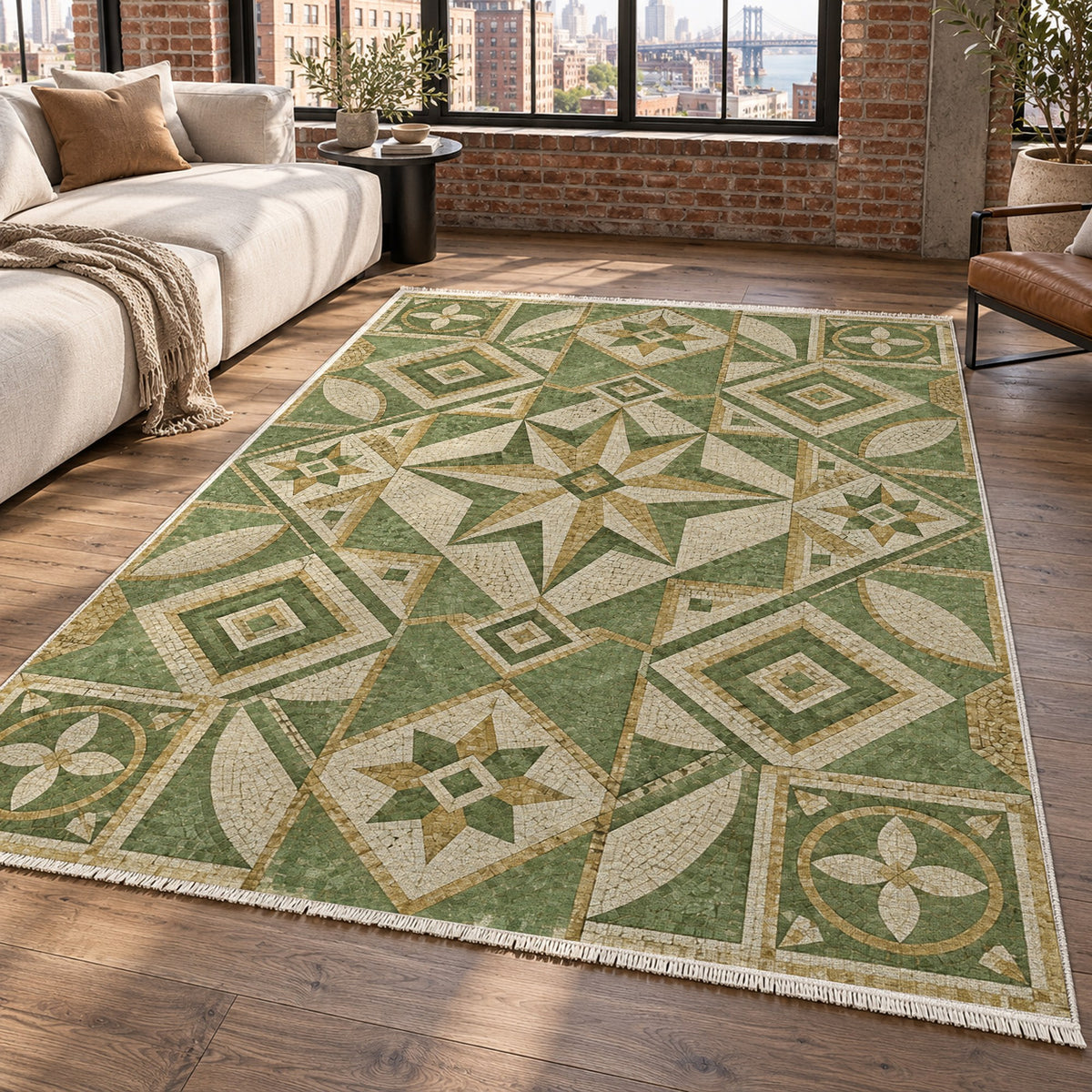 Byzantine Geometry Sage Geometric Washable Rug — new york living