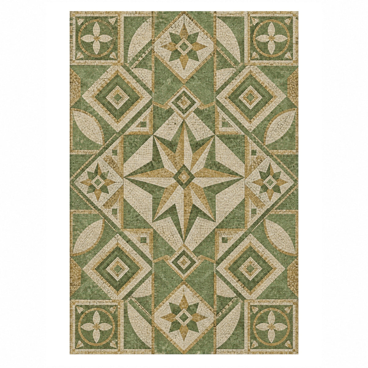 Byzantine Geometry Sage Geometric Washable Rug — top view