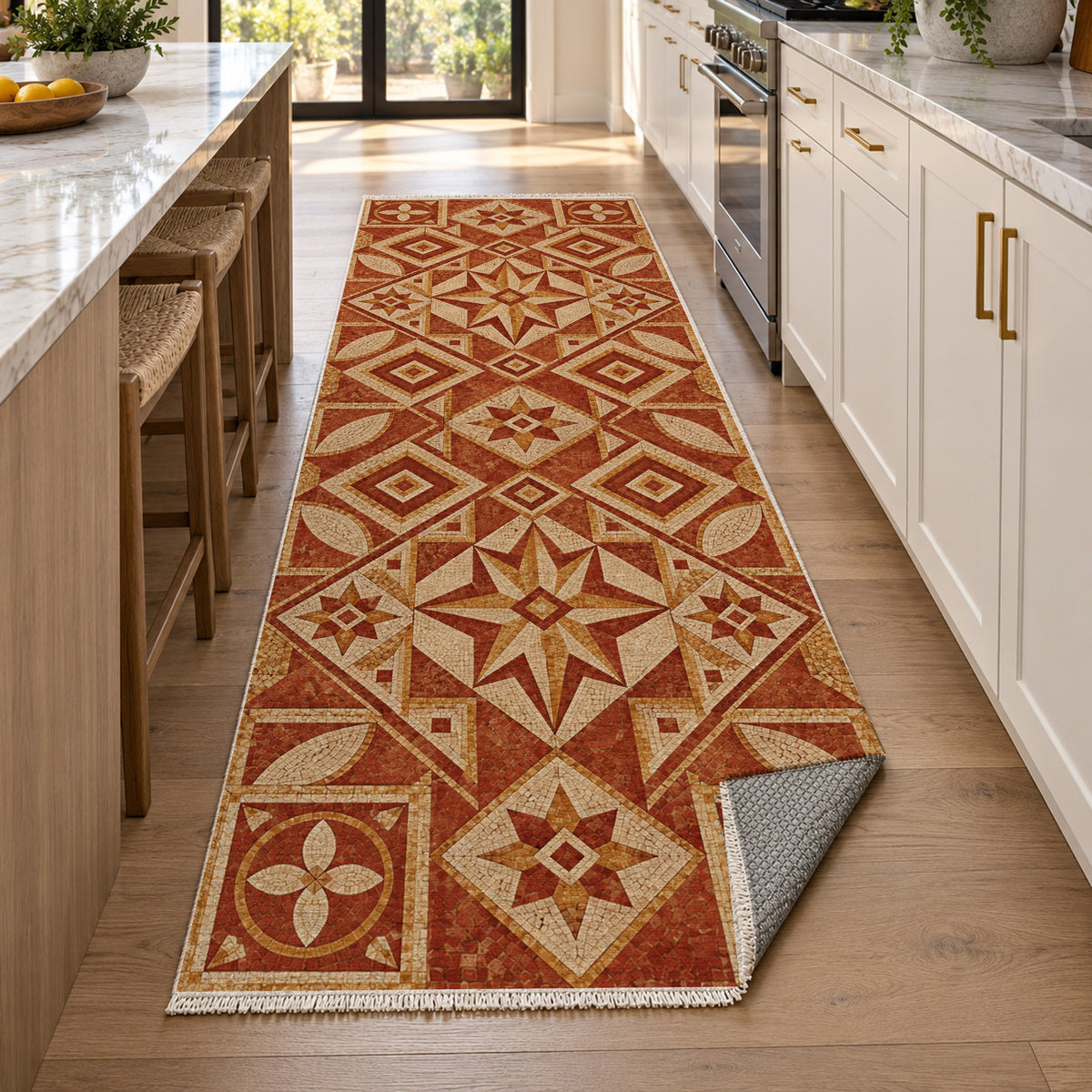 Byzantine Geometry Terracotta Geometric Washable Rug — new york kitchen runner