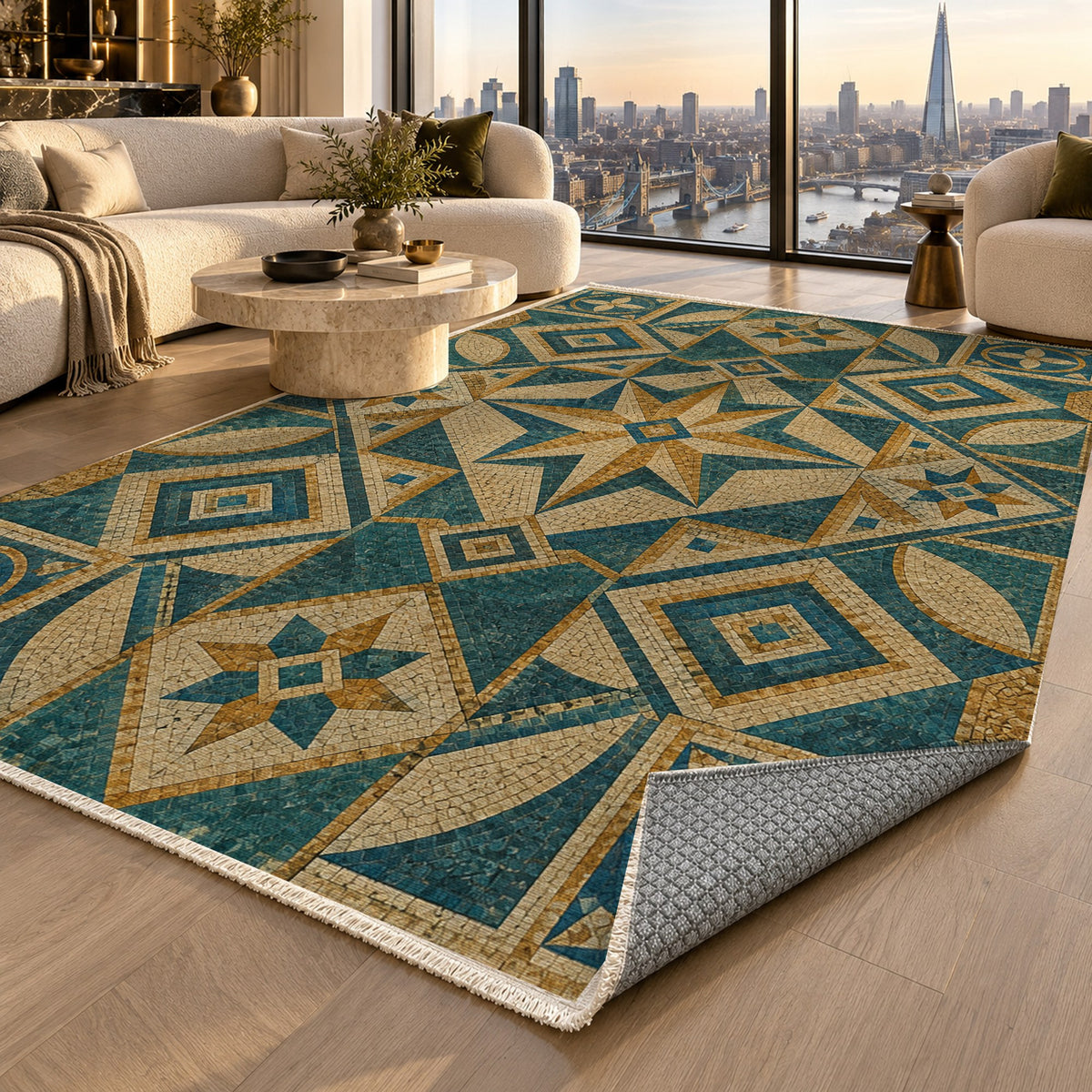 Byzantine Geometry Geometric Washable Rug — london luxury living