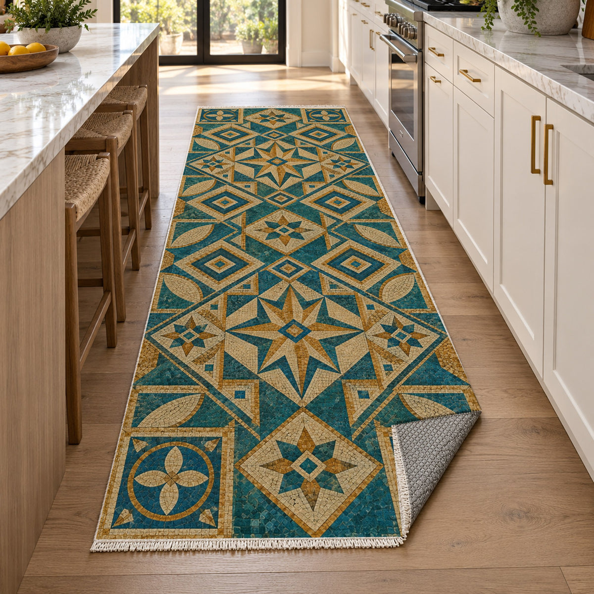 Byzantine Geometry Geometric Washable Rug — new york kitchen runner
