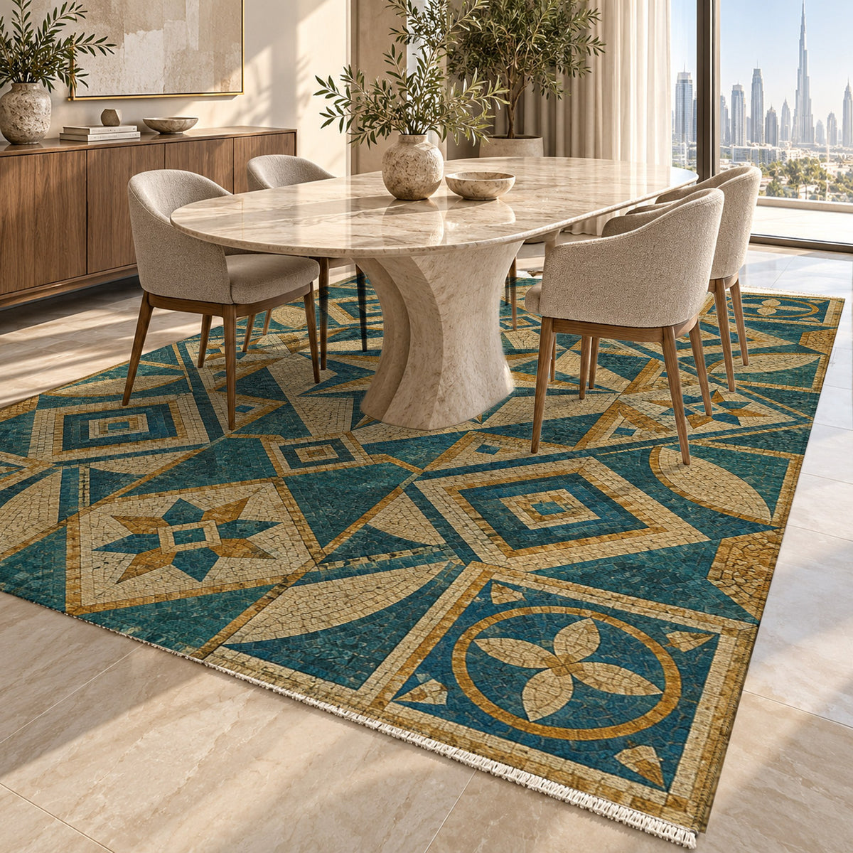 Byzantine Geometry Geometric Washable Rug — dubai dining