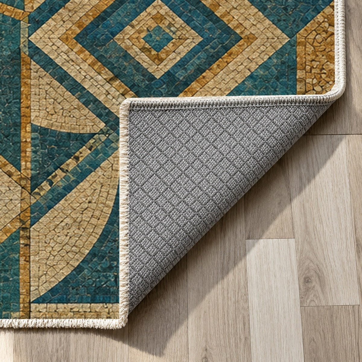 Byzantine Geometry Geometric Washable Rug — backing close up