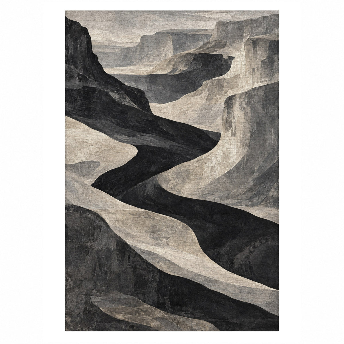 Canyon Shadows Charcoal Modern Washable Rug — top view