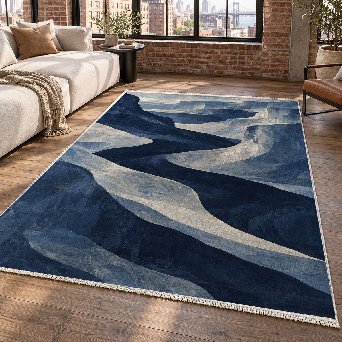 Canyon Shadows Indigo Modern Washable Rug — new york living