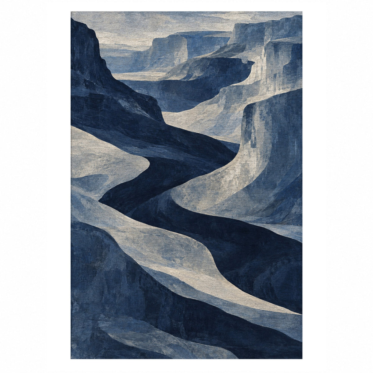 Canyon Shadows Indigo Modern Washable Rug — top view