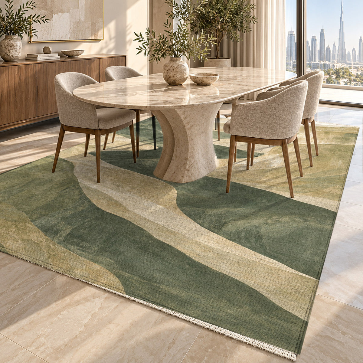 Canyon Shadows Sage Modern Washable Rug — dubai dining