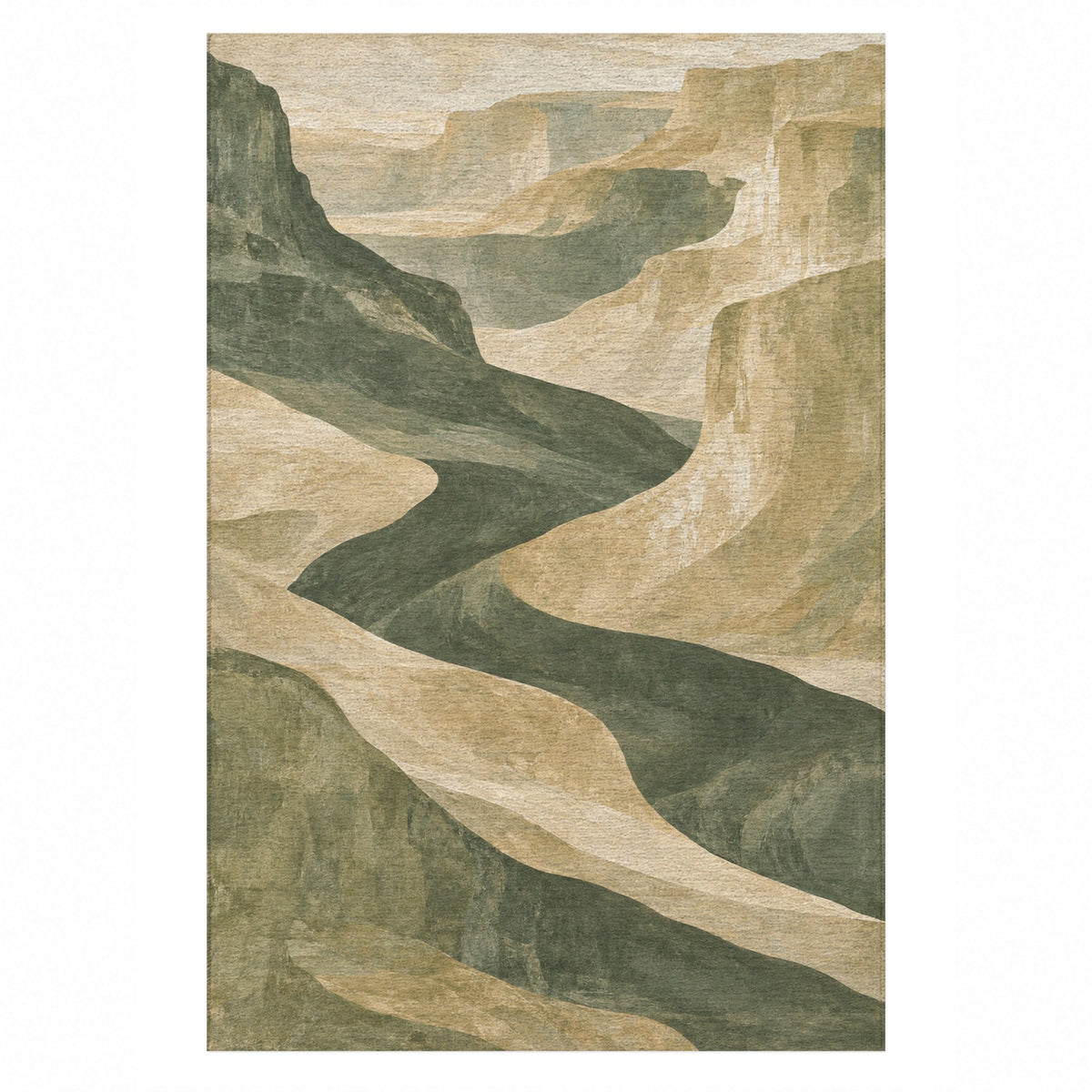Canyon Shadows Sage Modern Washable Rug — top view