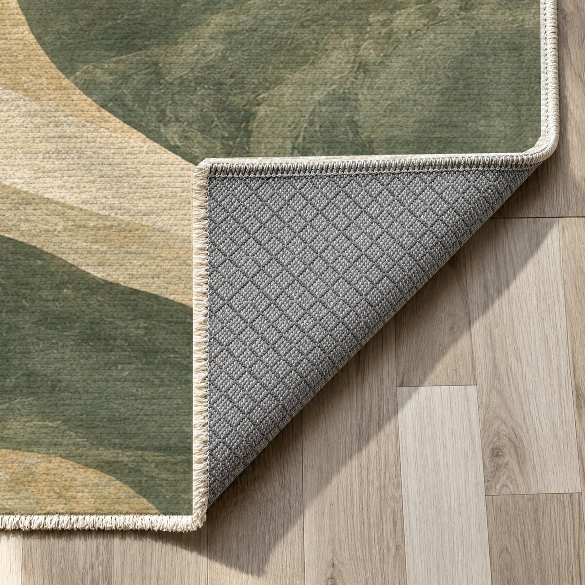 Canyon Shadows Sage Modern Washable Rug — backing close up
