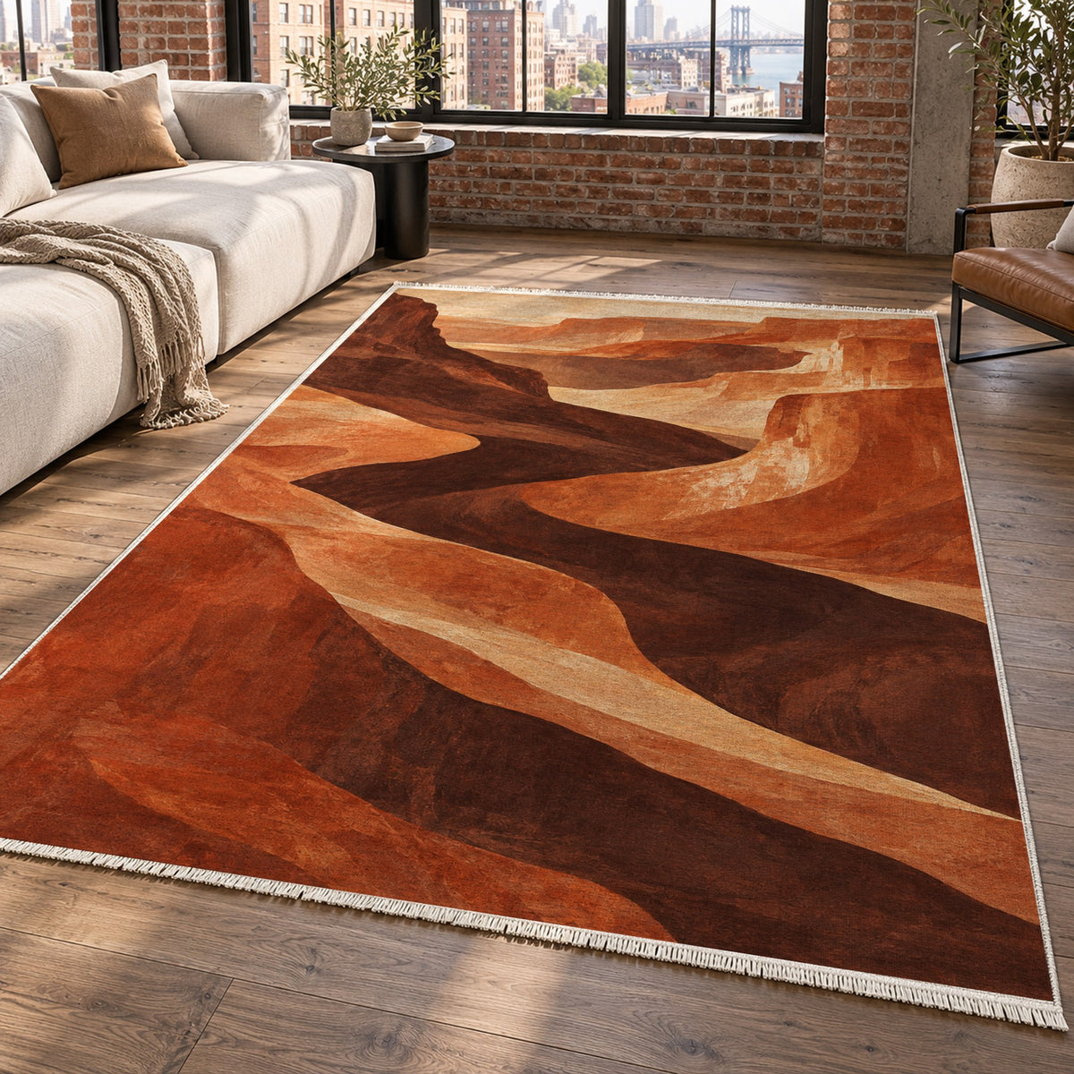 Canyon Shadows Terracotta Modern Washable Rug — new york living