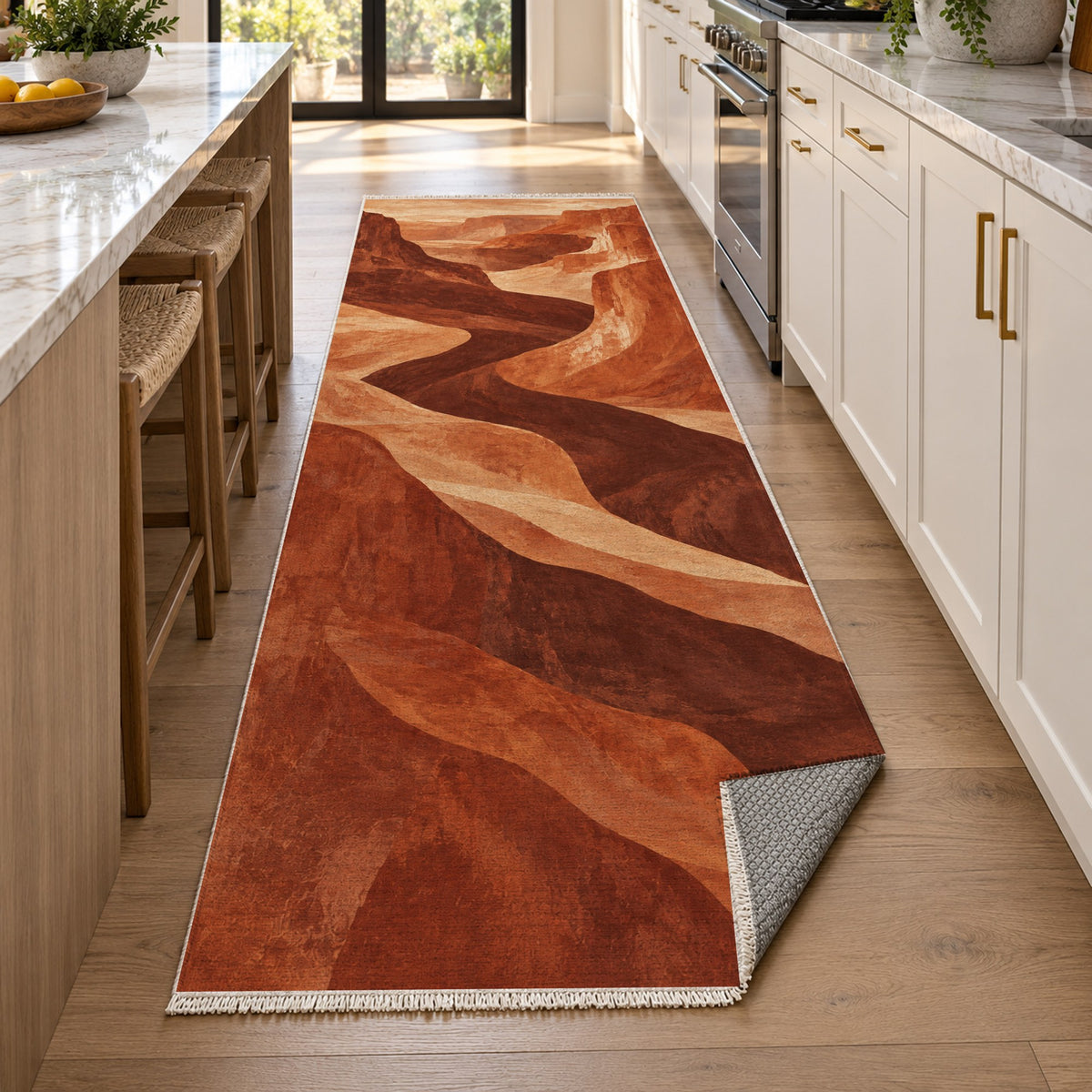 Canyon Shadows Terracotta Modern Washable Rug — new york kitchen runner
