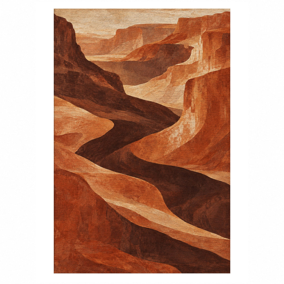 Canyon Shadows Terracotta Modern Washable Rug — top view