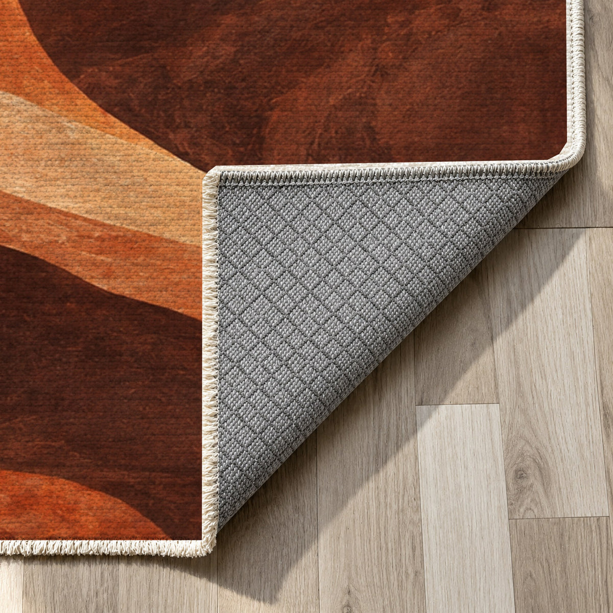 Canyon Shadows Terracotta Modern Washable Rug — backing close up