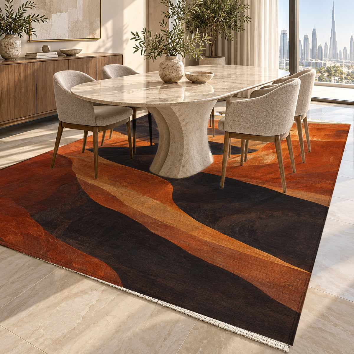Canyon Shadows Modern Washable Rug — dubai dining