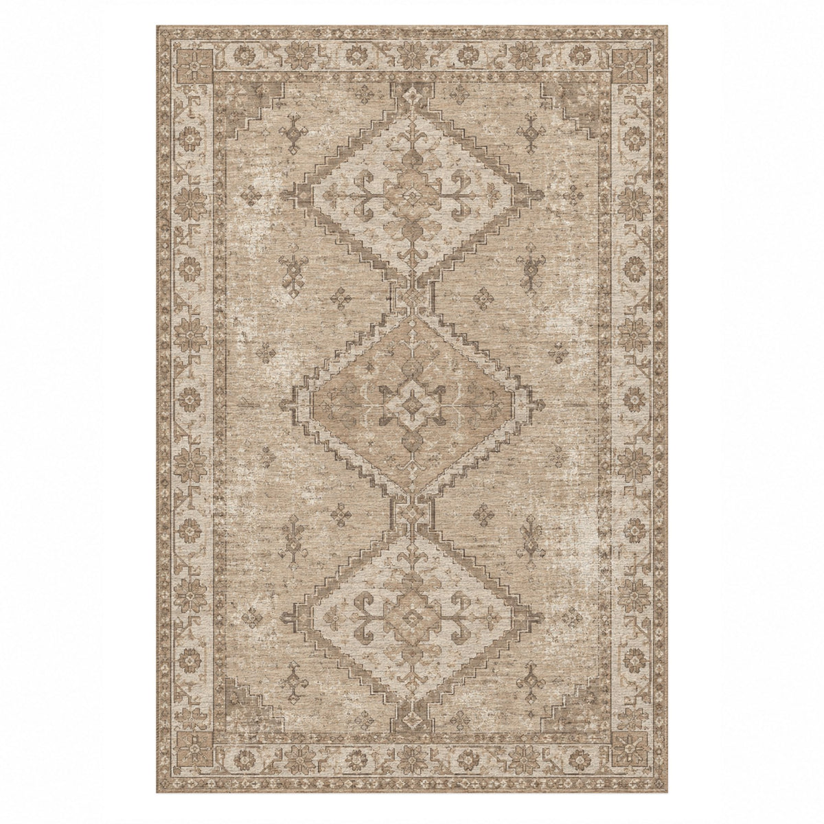Caravan Fragments Ivory Taupe Vintage Washable Rug — top view