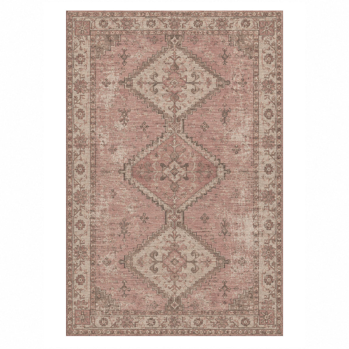 Caravan Fragments Rose Pink Vintage Washable Rug — top view