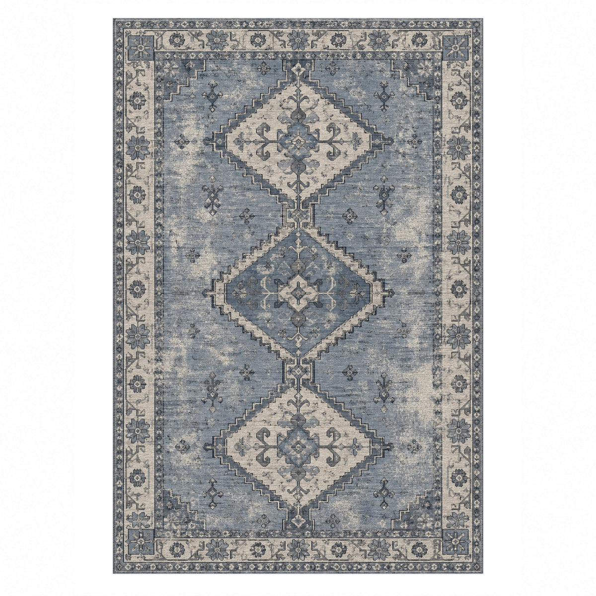 Caravan Fragments Slate Blue Vintage Washable Rug — top view