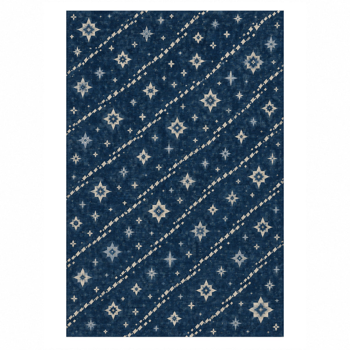 Caravan Stars Indigo Ethnic Washable Rug — top view