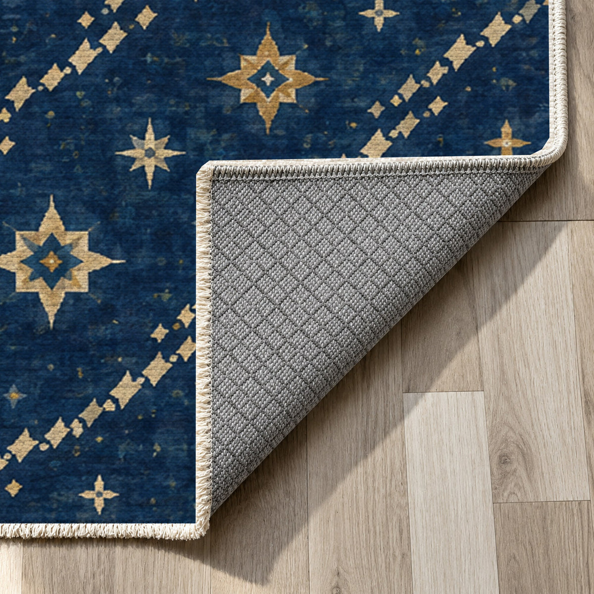 Caravan Stars Ethnic Washable Rug — backing close up