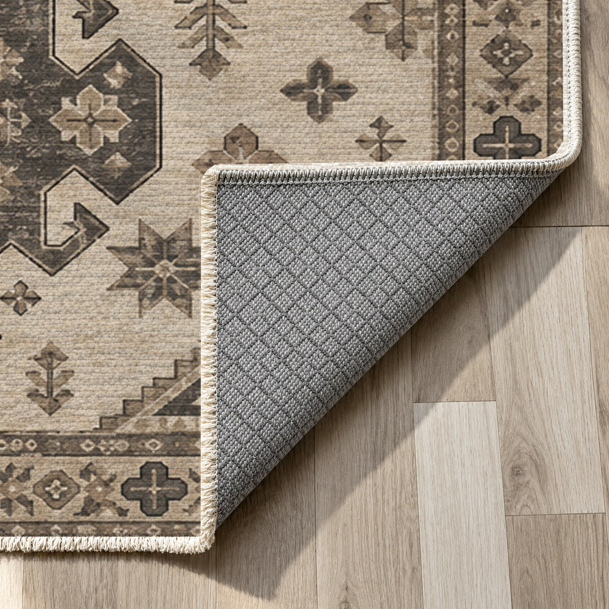 Caucasian Diamonds Ivory Taupe Classic Washable Rug — backing close up