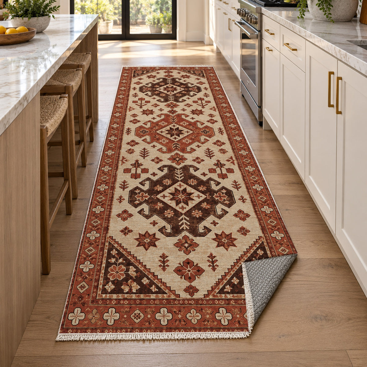 Caucasian Diamonds Rust Sand Classic Washable Rug — new york kitchen runner