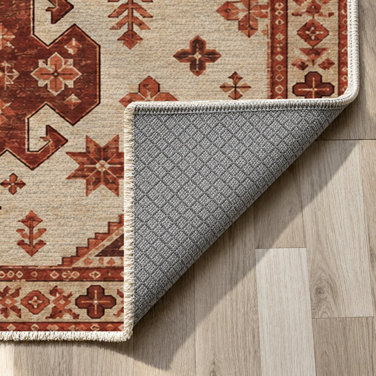 Caucasian Diamonds Rust Sand Classic Washable Rug — backing close up
