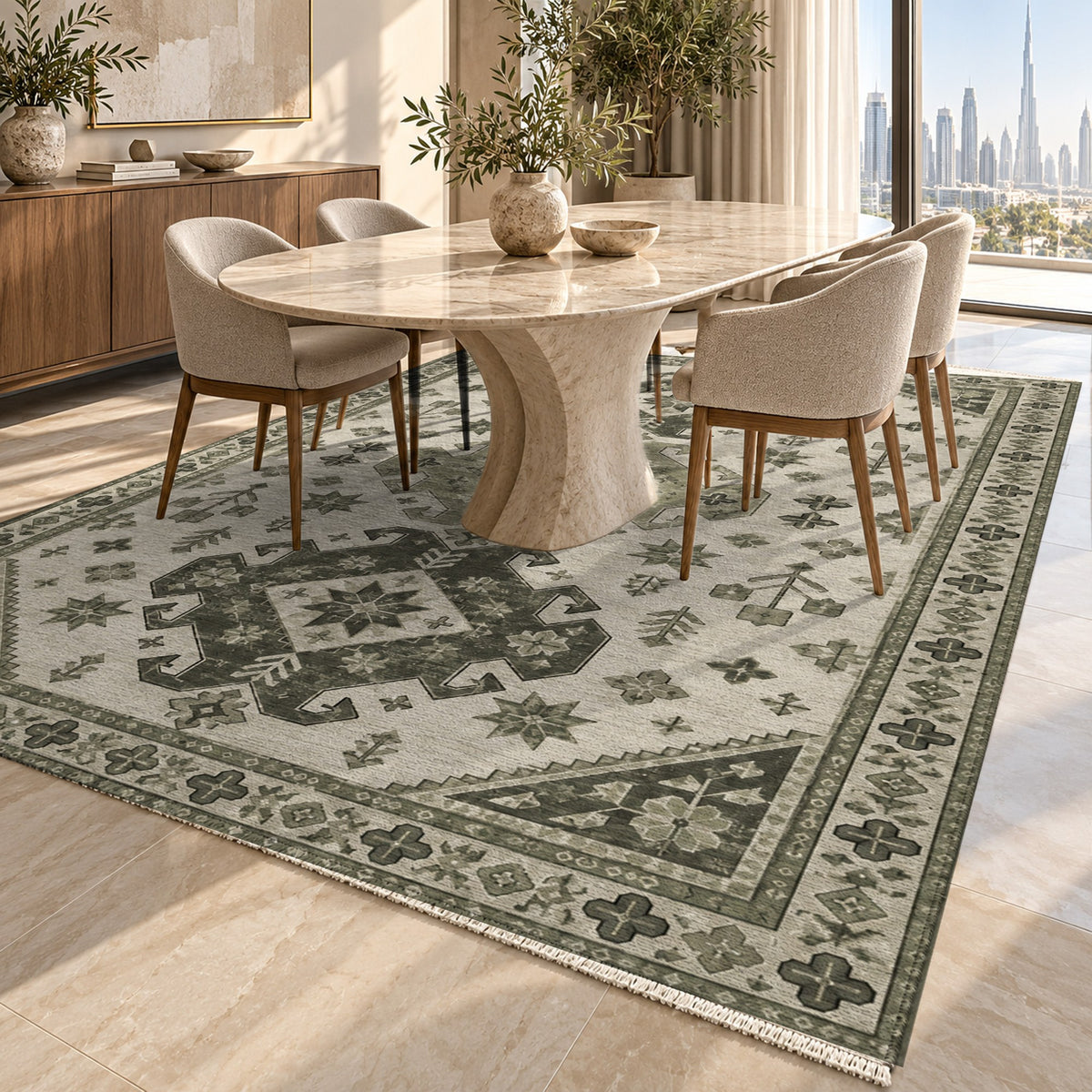 Caucasian Diamonds Sage Stone Classic Washable Rug — dubai dining