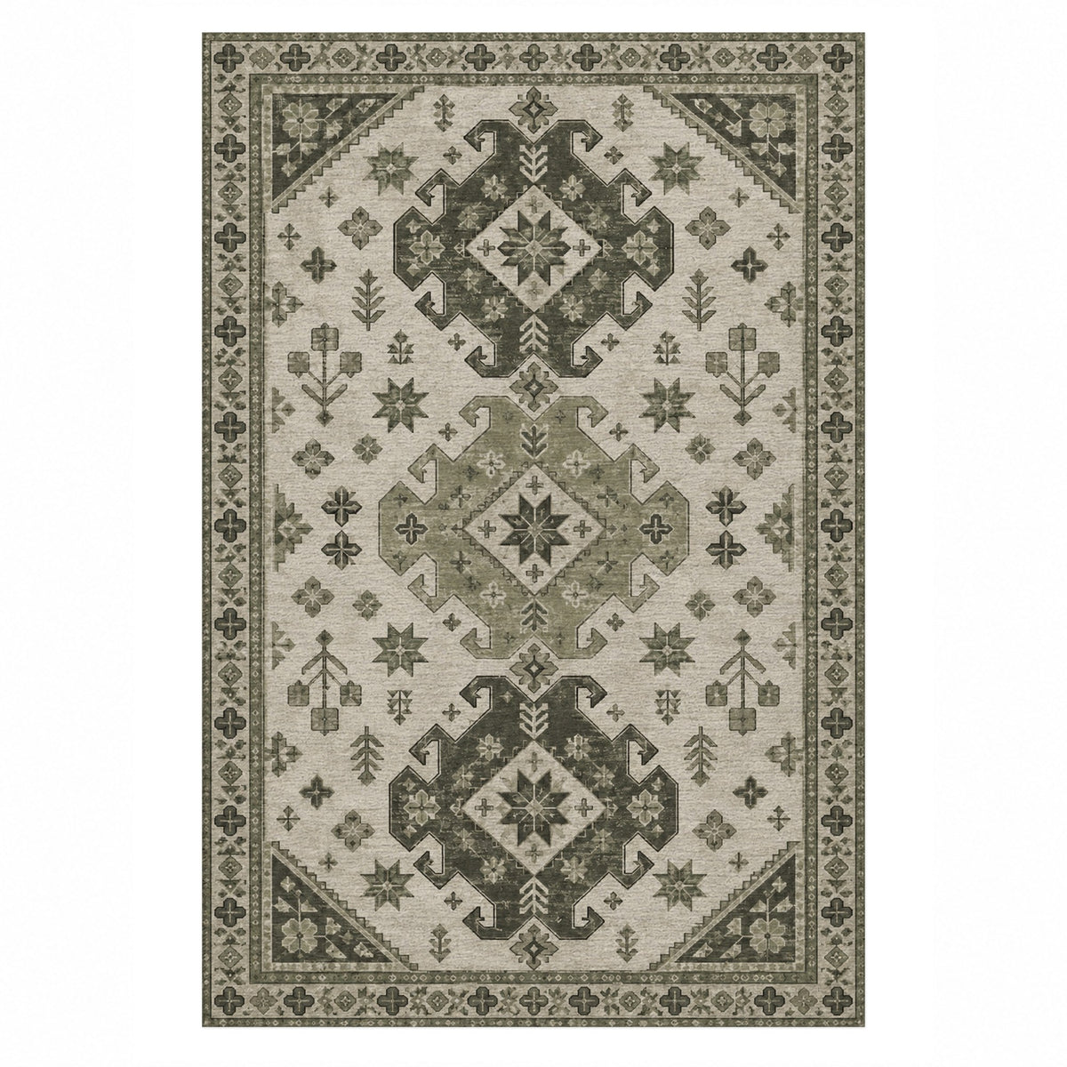 Caucasian Diamonds Sage Stone Classic Washable Rug — top view