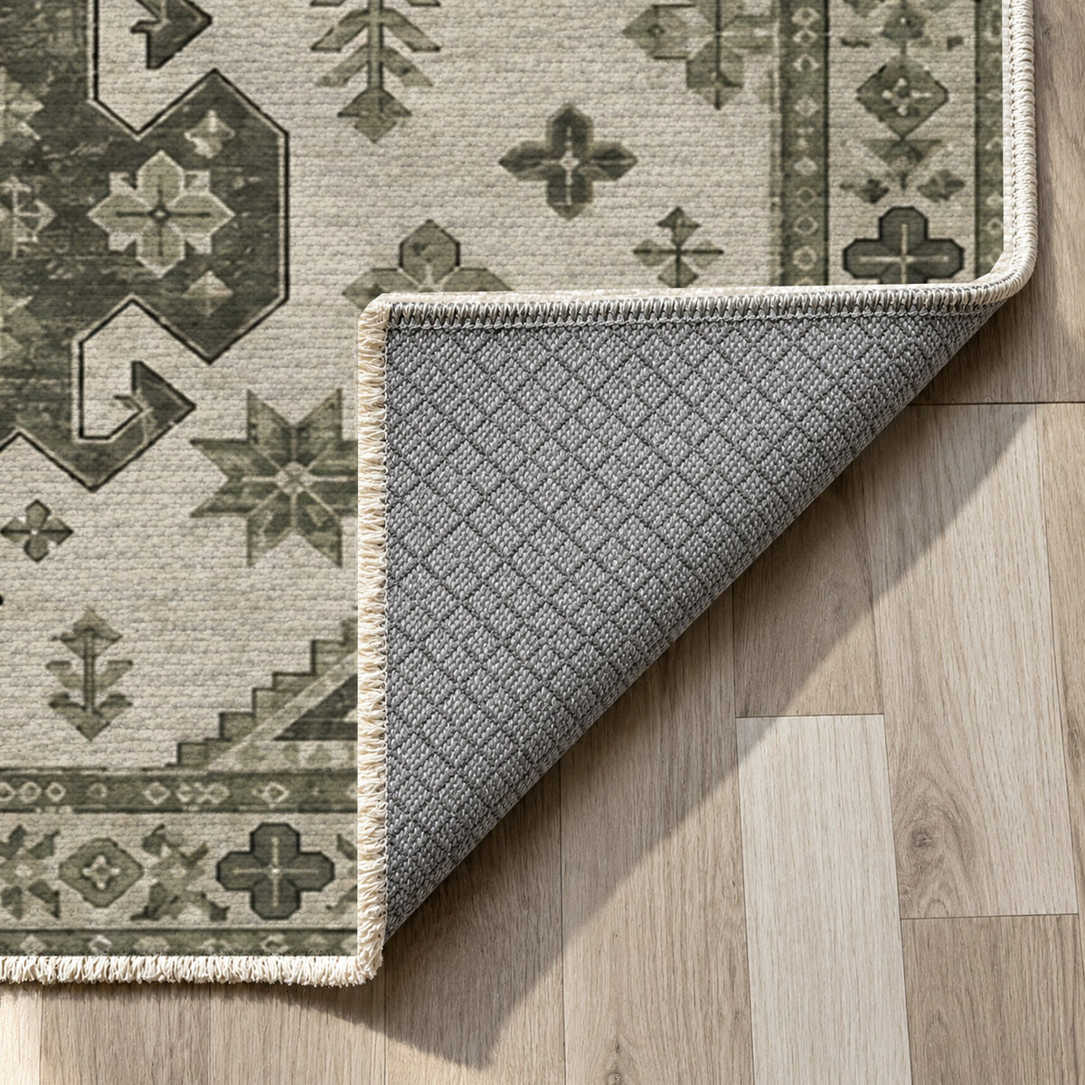 Caucasian Diamonds Sage Stone Classic Washable Rug — backing close up
