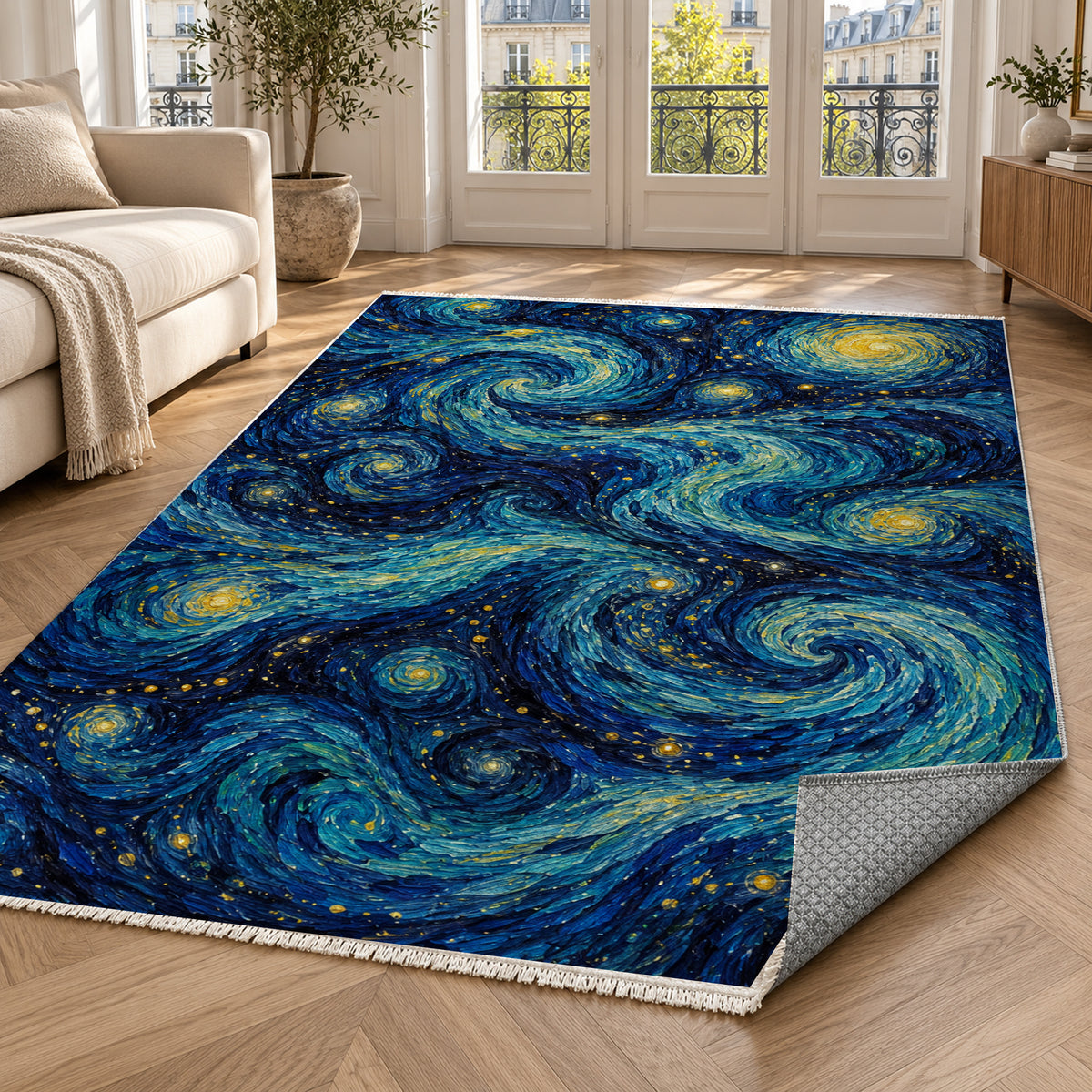 Celestial Currents Abstract Washable Rug — paris living