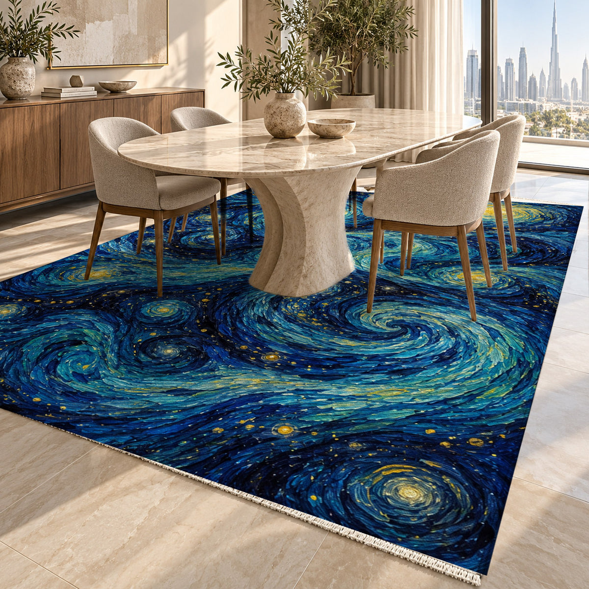 Celestial Currents Abstract Washable Rug — dubai dining