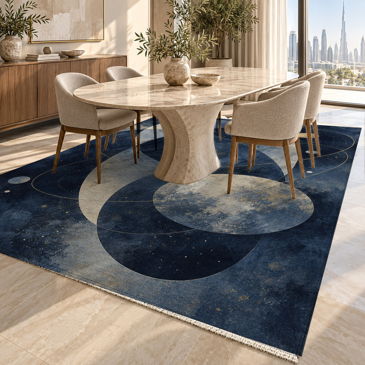 Celestial Orbits Abstract Washable Rug — dubai dining
