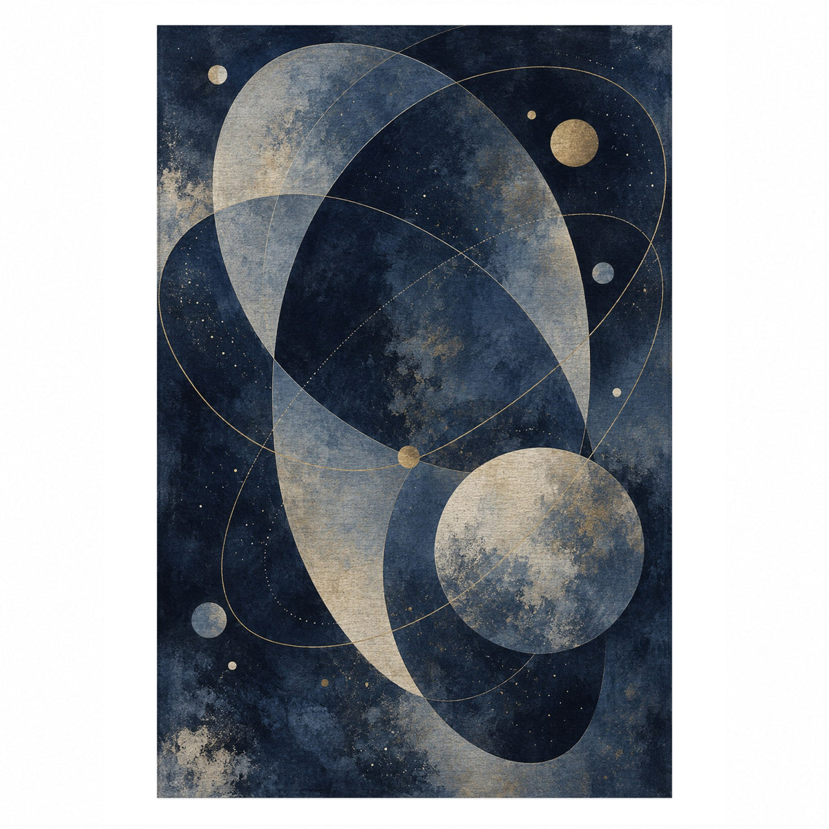 Celestial Orbits Abstract Washable Rug — top view