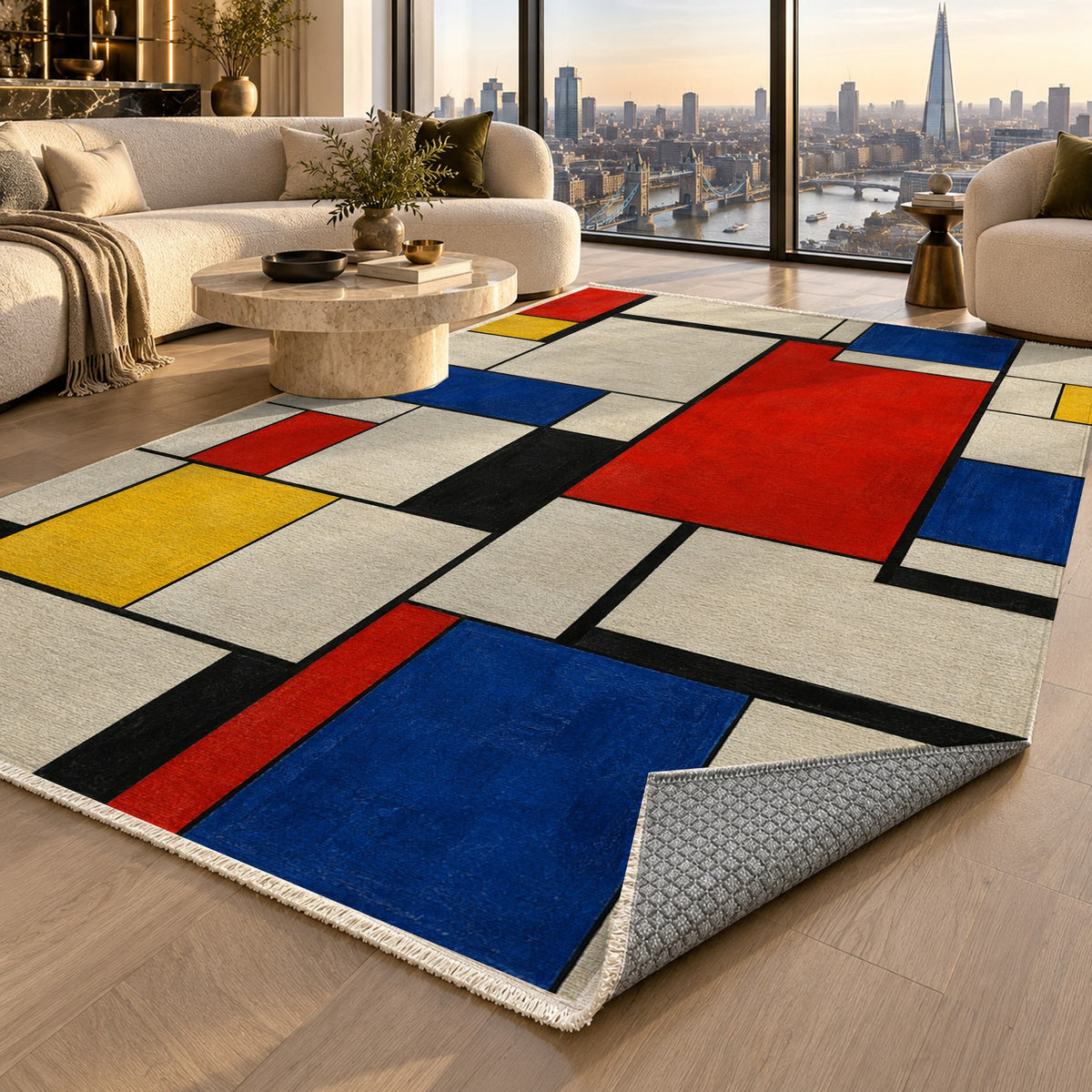 Chromatic Grid Abstract Washable Rug — london luxury living