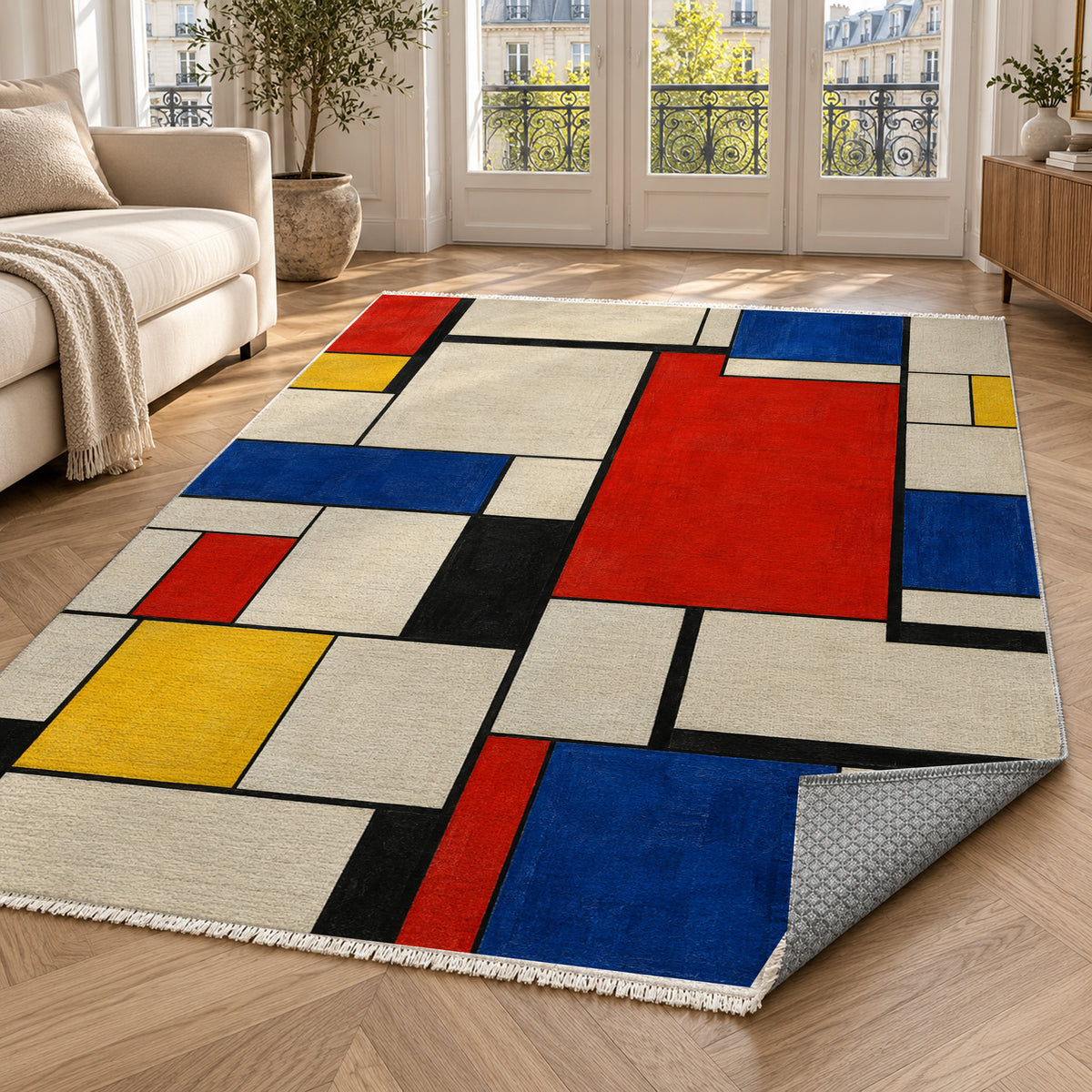 Chromatic Grid Abstract Washable Rug — paris living