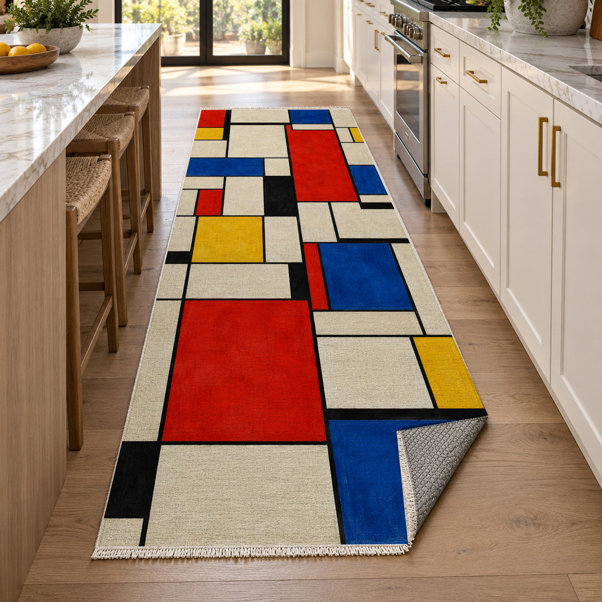 Chromatic Grid Abstract Washable Rug — new york kitchen runner