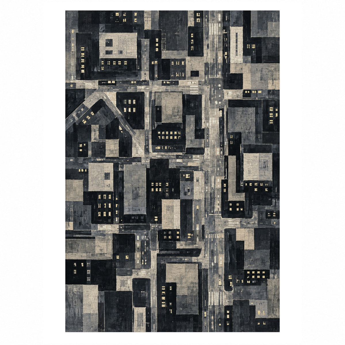 City At Dusk Charcoal Modern Washable Rug — top view